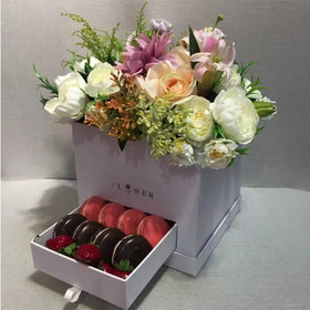 Luxury Flower Box with Drawer Preserved Rose Supplier square Flower Box with Drawer Preserved Roses Gift Box