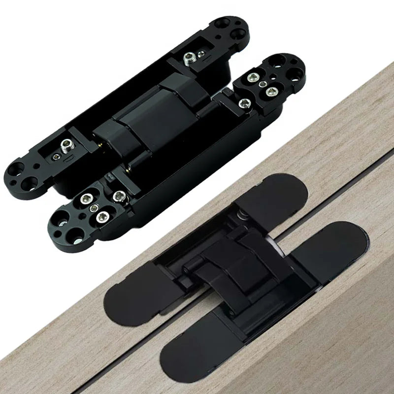 Cross Hardware Black Wooden Door 3D Invisible Heavy Duty Adjustable 180 Degree Concealed Hidden Door Hinges on Wooden Door
