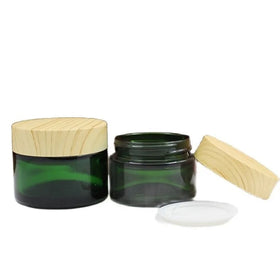 30g 50g Green Glass Jar False Wooden Lid 30ml 50ml Cosmetic Packaging Container Skincare Lotion Bottle Empty Cream Jars