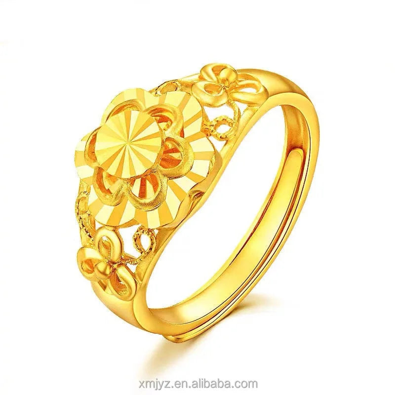 Ese Sand Gold Ring Female Plated 18K Gold Fashion Car Flower Open Female Ring All-Match Female Ring