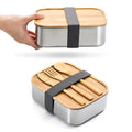 Lunch Box Bamboo Stainless Seal Food Storage Container Bread Bento Lunch Box with Airtight Bamboo Lid