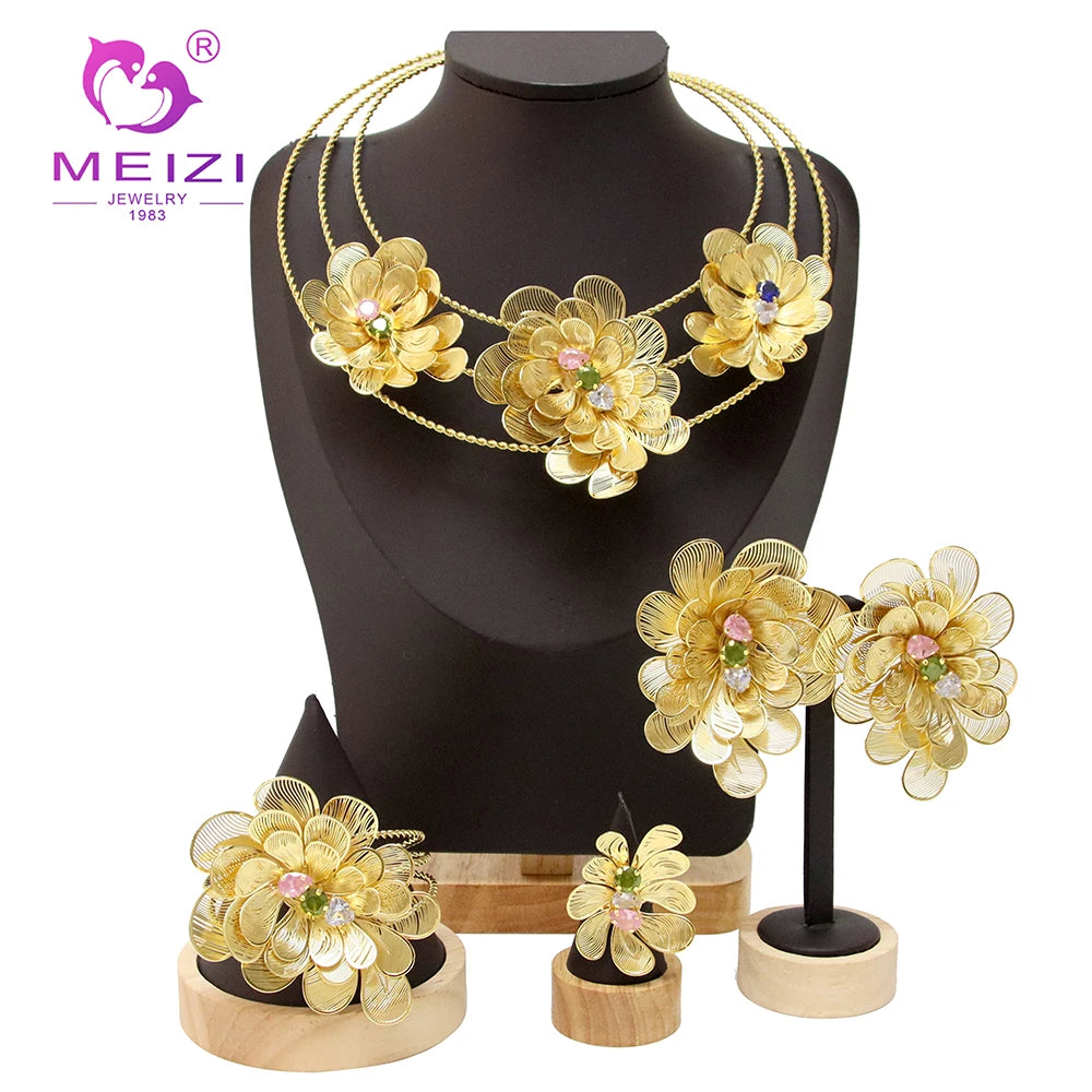 MEIZI JEWELRY Luxury 18k Gold-Plated Fashion Jewelry Sets for Women for Banquet Wedding Party in Indian and Dubai Style
