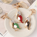 Cartoon Rhinestone Crystal Bird Charm Keychain Red Green Enamel Toucan Bird Car Keychain Souvenir Promotional Gift