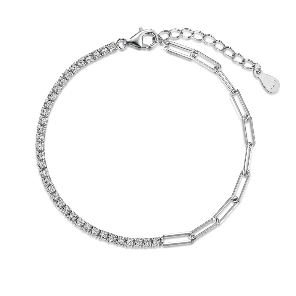 925 Sterling Silver Rhodium Gold Plated Women's Tennis Bracelet 5A Cubic Zirconia Moissanite Brilliant Cut Paperclip Chain Gift