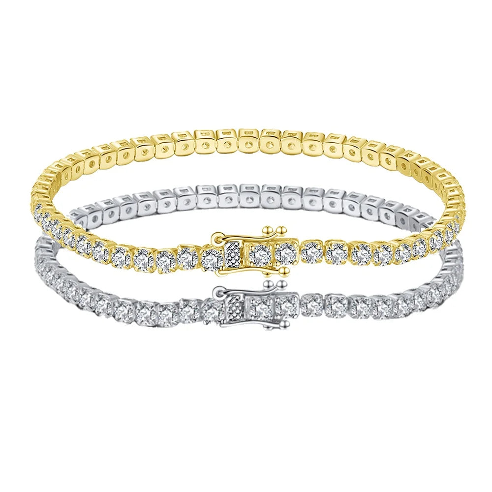 RINNTIN SB94 FineJewelry 925 Sterling Silver Bracelet With 3mm Cubic Zircon CZ 14K Gold Plated Tennis Bracelets