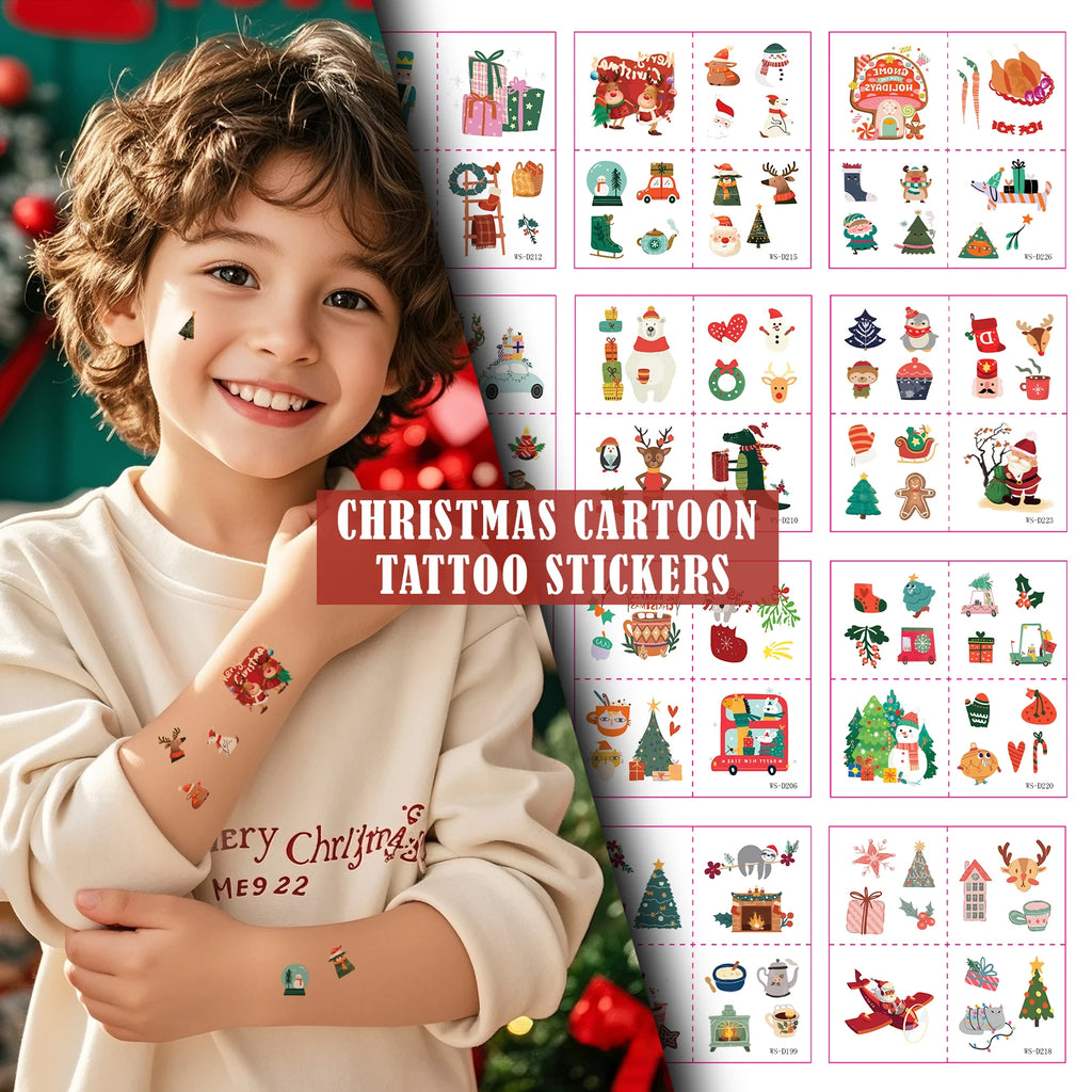 Christmas Water Transfer Tattoo Stickers Bulk - Waterproof Vibrant Designs for Party Holiday Fun - Kids & Adults Wholesale