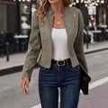 RNSHANGER Fashion Women's Stand Neck Long Sleeve Blazer Casual Solid Color Double Breasted Slimming Suit Jacket for Female