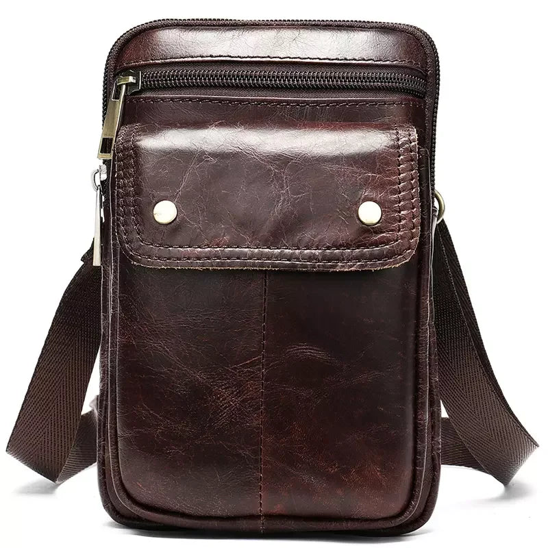 Multifunction Genuine Leather Waist Bag Phone Pouch Belt Bag Cowhide Fanny Pack with Shoulder Strap