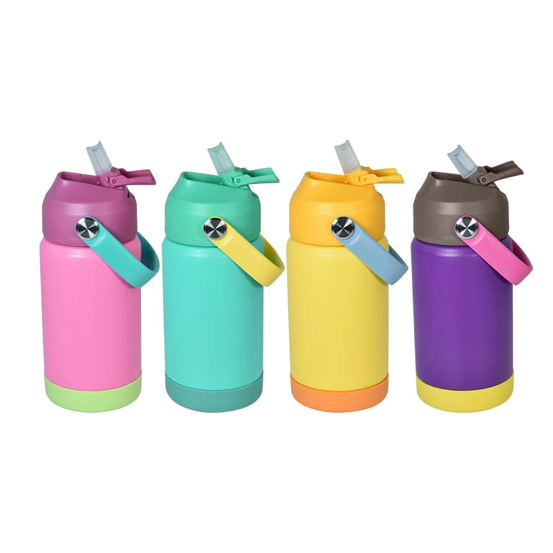 Customized 12oz Colorful Kids Water Bottle 18/8 Food Grade Stainless Steel Thermal Insulated Water Bottle With Tritan Spout Lid