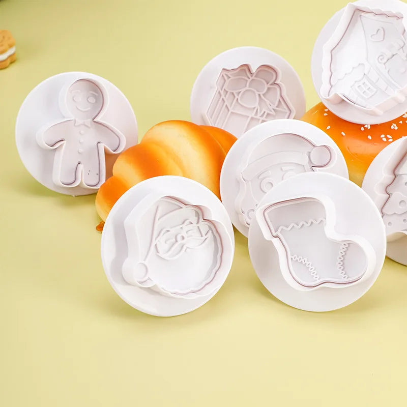 HY 12pcs Christmas Cookie Cutters Biscuit Mold Embossing 3d Mini Fondant Cookie Stampers