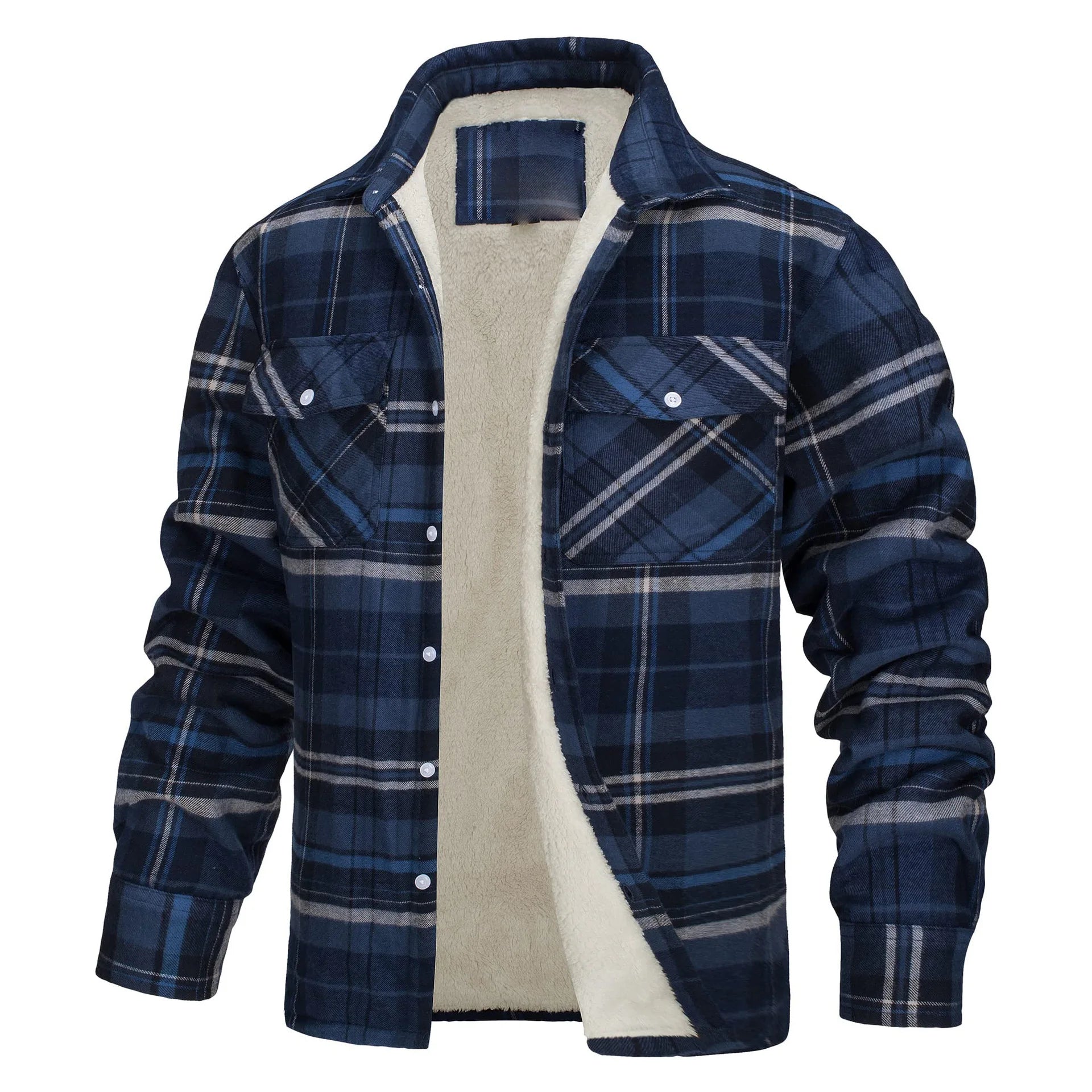 Europe and the United States Men's Jackets 2024 New Long-sleeved Lapel Plaid Thickened Shirt Men's Jacket