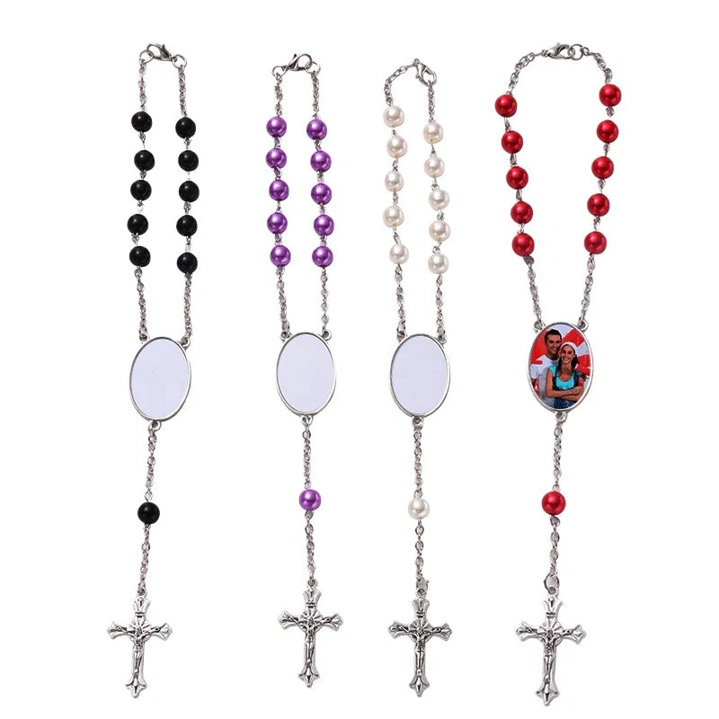 Religious Bracelet Fashion Catholic Handmade Bead Cross Rosary Bracelet Sublimation Rosary Bracelet