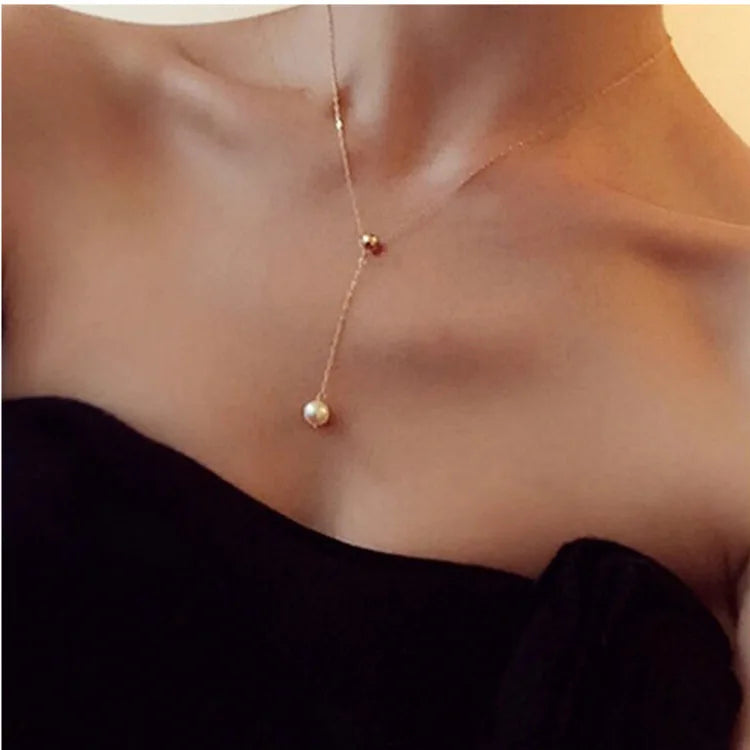 SAIJE Collarbone Adjustable Pearl Necklace Pendant Fashion Necklace Pearl Necklace Jewelry Accessory for Women