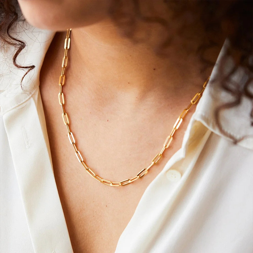 MECYLIFE Women Thin Chain Necklace OT Closure Elegant Stainless Steel 18K Gold Chains Jewelry