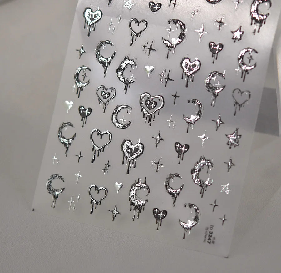 5D Heart Moon Star Sun Bronzing Nail Art Sticker Decals Nails Valentines Day Decoration Stars Bow Nail Sliders Manicure Stickers