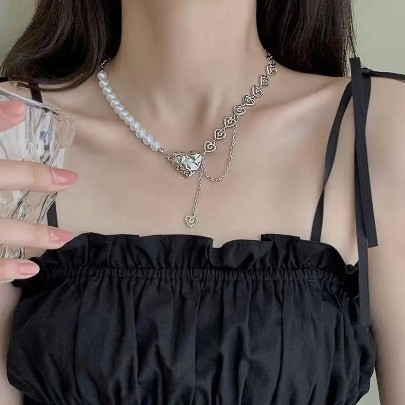 VKME Fashion Pearl Tassel Necklace Collarbone Chain for Women Jewelry