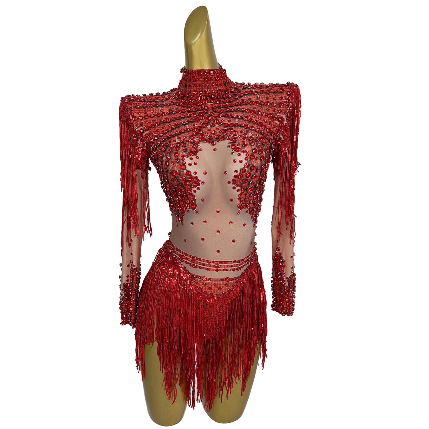 Sihaiyile Long Sleeves Rhinestone Jumpsuit Festival Clothing Drag Queen Stage Performance Outfit Women Club Tassel Bodysuits