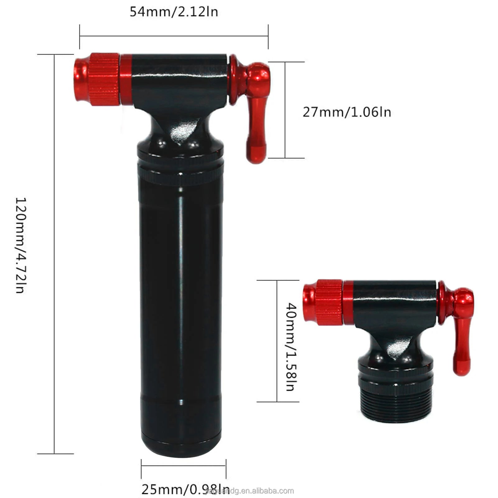 Portable Mini Aluminum CO2 Bicycle Pump with Presta/Schrader Valves >160PSI Pressure & 16g Tank for Bikes & Emergencies
