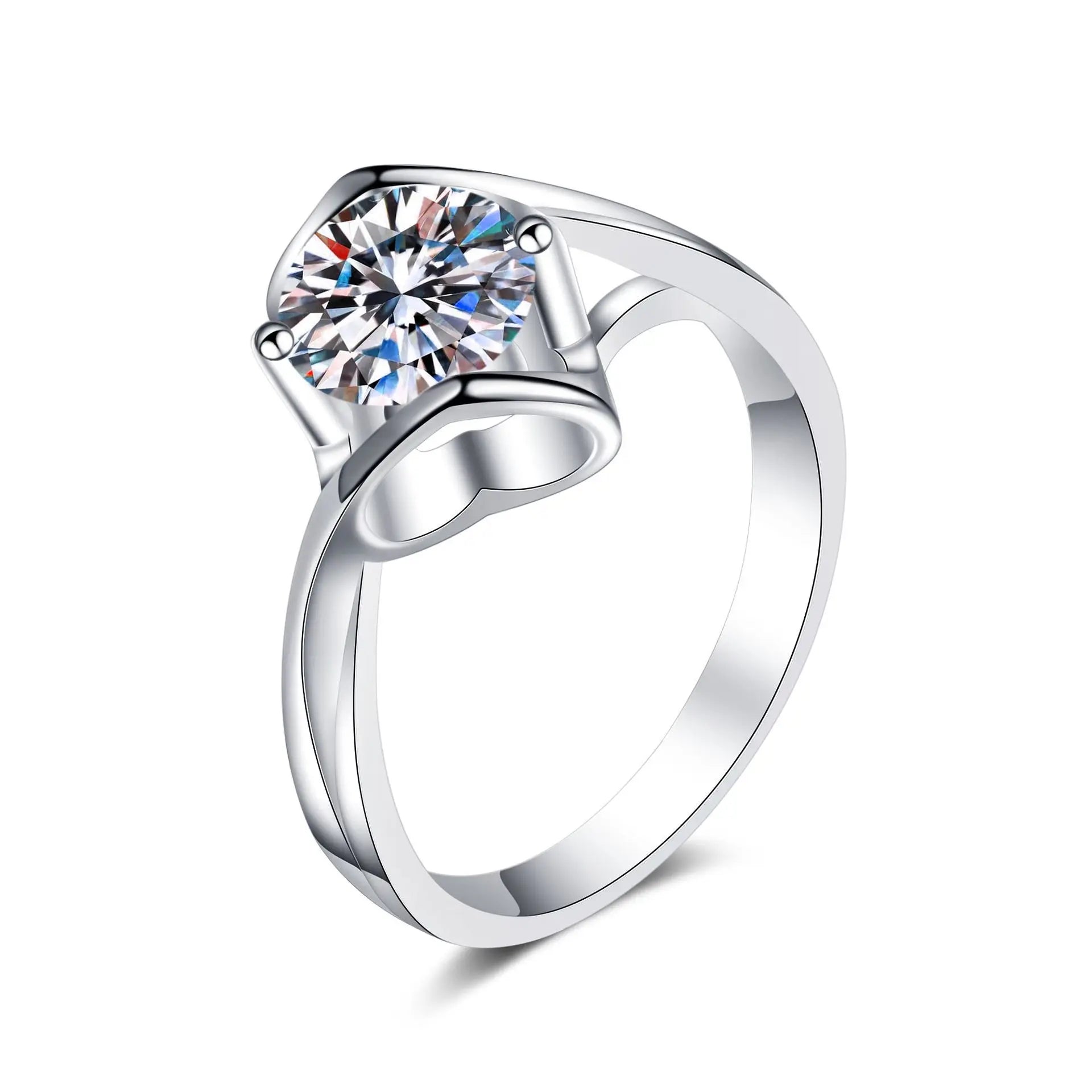925 Sterling Silver Original Diamond 0.3-1 Carat Brilliant Cut Sparkling D Color Moissnaite Angel Ring Gemstone Wedding Jewelry