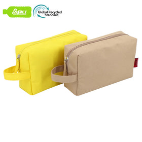 RPET Polyester 600D Material Recycled Bottles Cosmetic Organizer Bag for Gift Solid Color Toiletry Storage Bag Square Pouch