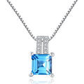 Luxury Fine Jewelry Square Shape Blue Topaz Gemstone Pendant 925 Sterling Silver Zircon Stones Necklace for Women