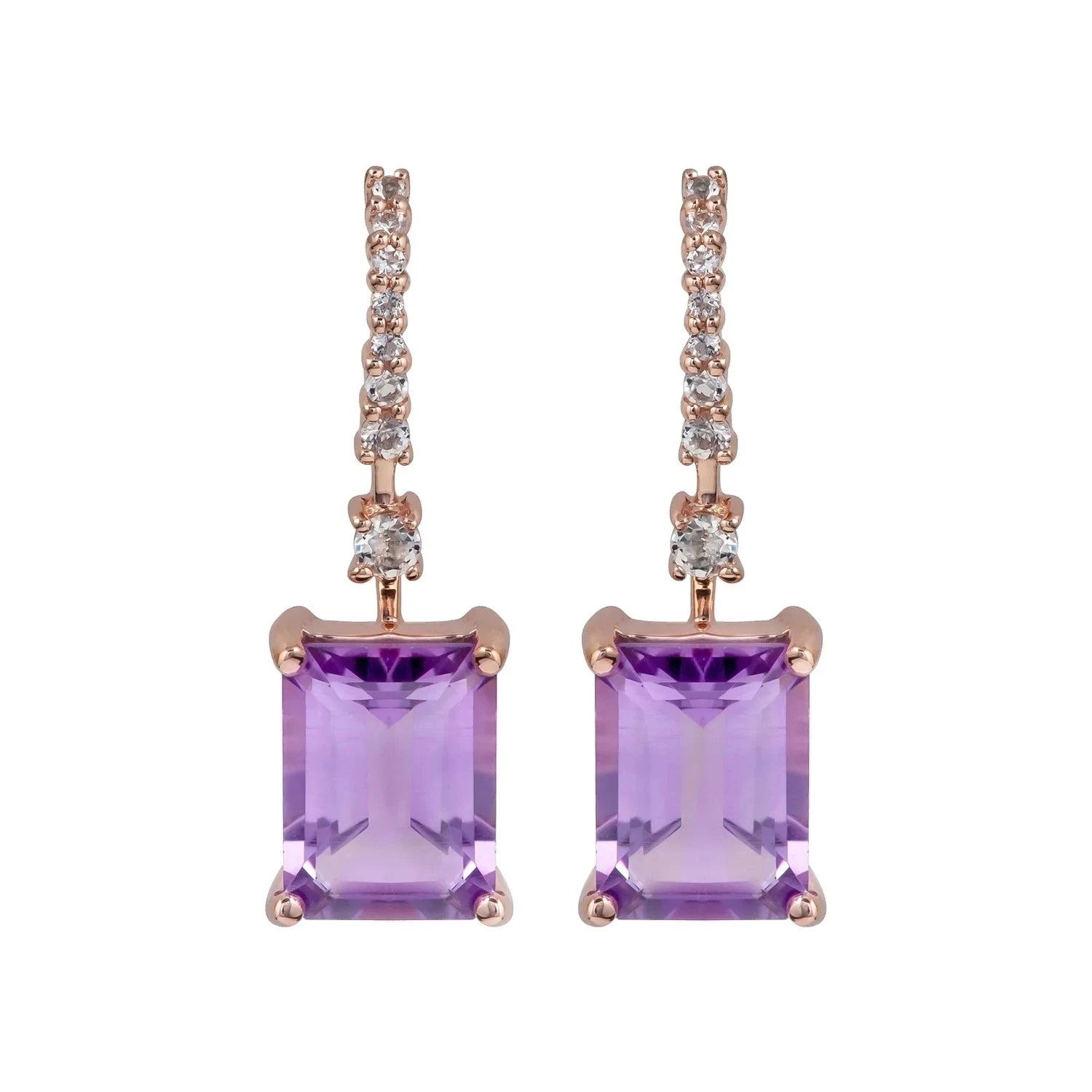Ladies Earring Rose Gold Plated Birthstone Amethyst CZ Ladies Natural Gemstone Drop Earrings
