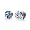 Simple Statement Vintage Stainless Steel Cubic Zirconia Stud Earrings Silver Black Double Round for Girls Anniversary