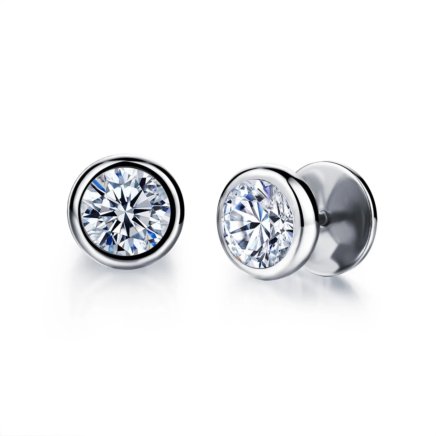 Simple Statement Vintage Stainless Steel Cubic Zirconia Stud Earrings Silver Black Double Round for Girls Anniversary