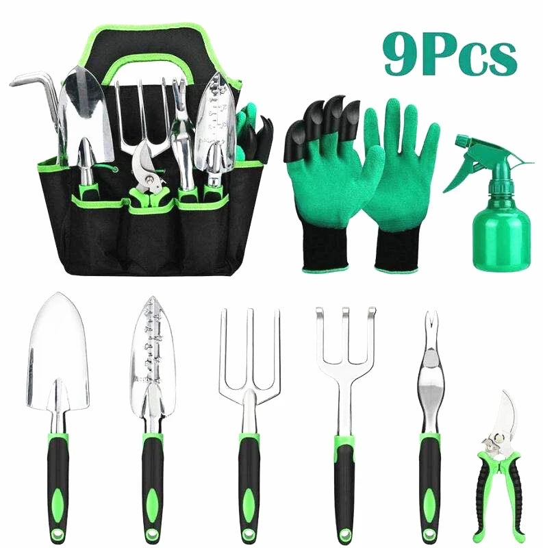 9 Piece Garden Tool Set Silicone Two-Color Handle Aluminum Alloy Garden Supplies Tool Set
