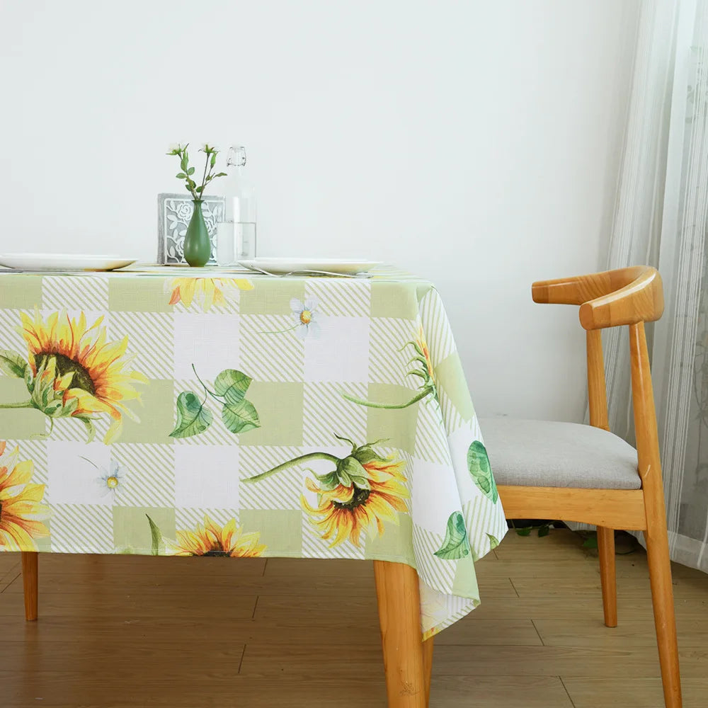 Home Decorative Sunflower Floral Printed Modern Customizable Square Polyester/Cotton Waterproof Kitchen Tablecloth
