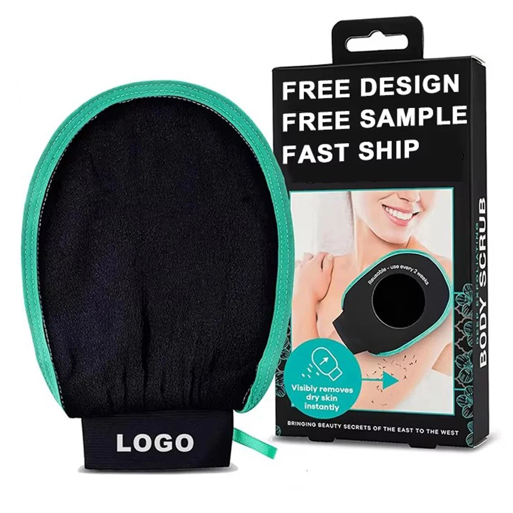 Custom Logo Face Exfoliating Gloves Durable Deep Exfoliating Bath Gloves Exfoliating Glove for Skin Body Cleaning