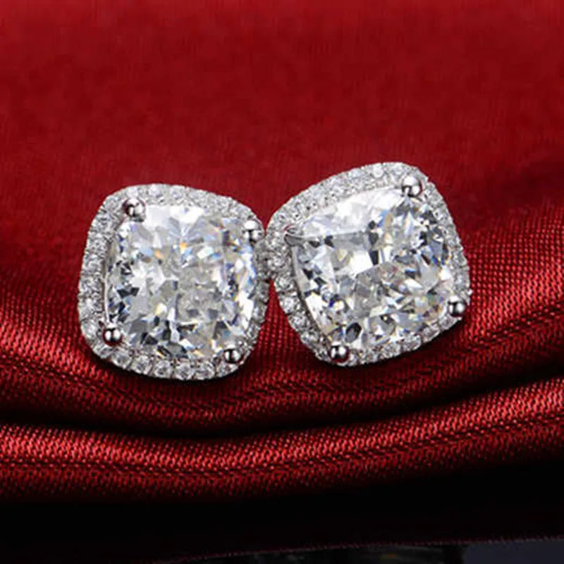 CAOSHI Korean Style Minimalist Jewelry Women Classic 925 Silver Plated CZ Zircon Cushion Cut Imitate Moissanite Stud Earrings