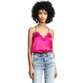 Fashion Designer Solid Autumn Crop Top PINK LACE Women's Sleeveless Strappy Night Sleep Tank CROP Top SILK Satin-Plus Size for
