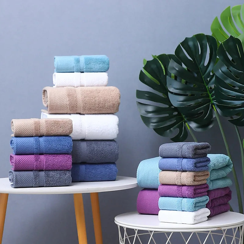 Manufacturer Wholesale Pure Cotton Hotel Absorbent Towel Set Solid Color Logo Embroidery Thick Towel With Multiple Colors