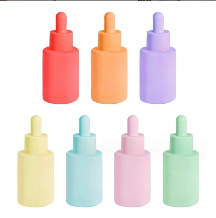 30ml Macaron Flat Shoulder Scrub Essence Separated Cosmetic Bottles Colorful Cylindrical Dropper Essential Oil Skin Care Serum