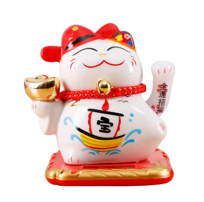 Japanese  Figurines 4.5inches Ceramic Waving Hand Arm Fortune Solar Lucky Cat  for Car Decoration