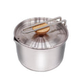 1.2L Stainless Steel Portable Cookware with Wood Handle for Outdoor Bushcraft Survival Cooking