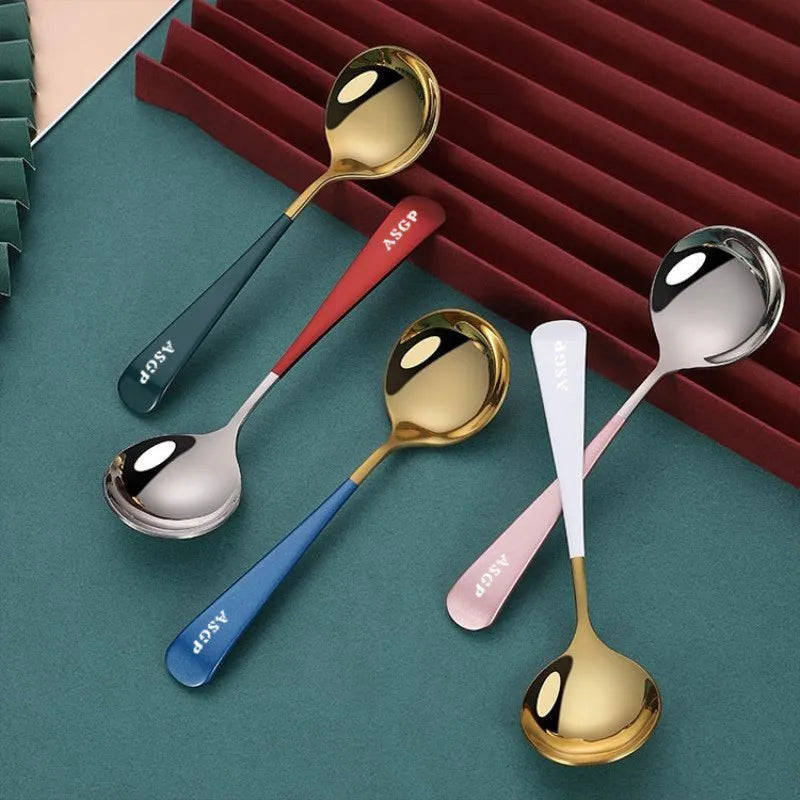 Modern Style Round Spoons Dessert Spoon Stainless Steel Luxury Gold Flatware Children's Spoon Soup Creative Tableware Gift