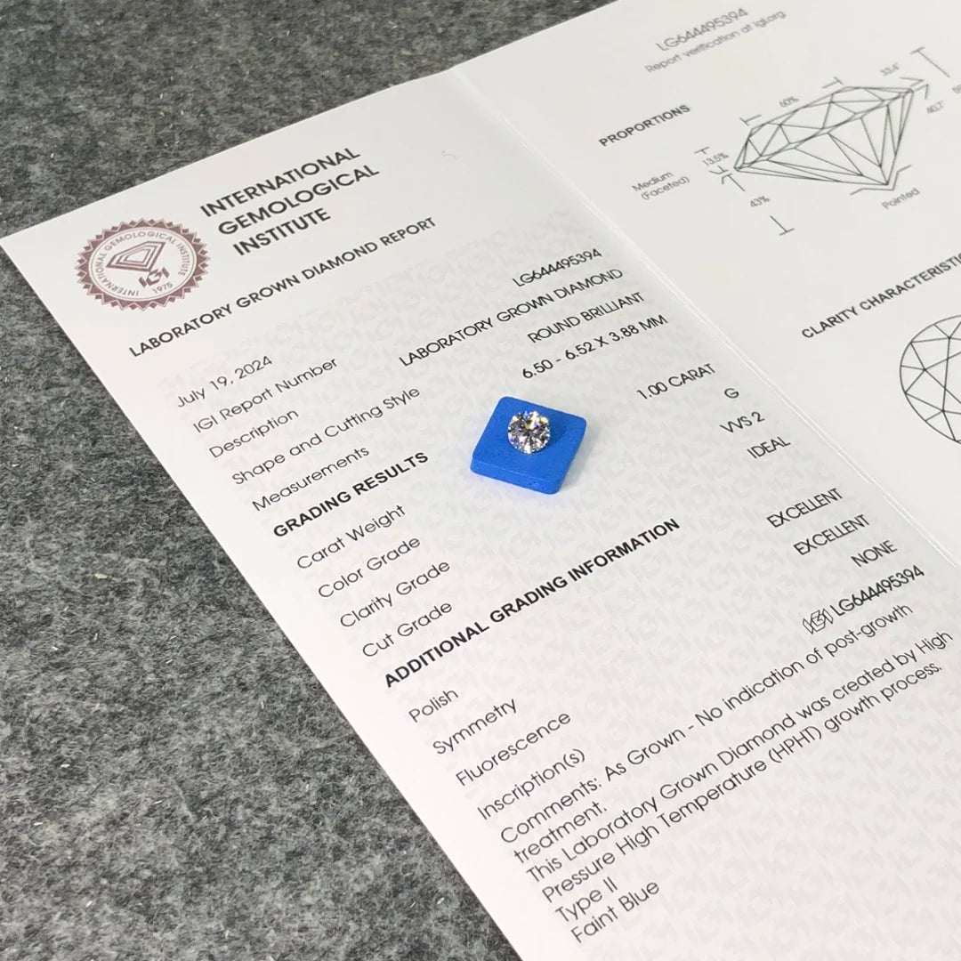 IGI  Certified 1ct  G VVS2 Wholesale Lab Created Diamond HPHT Lab Grown Diamond