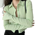 Vintage Plaid Shirt for Women Spring New Extra Long Sleeves Short Slim Single Breasted Green Fashion Casual Female Tops