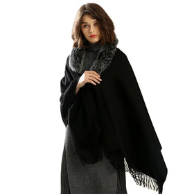 Custom Designer Winter Neck Warmer Women Cashmere Scarves Shawl Woolen Woven Luxury Soft Scarf Stole With fox Fur