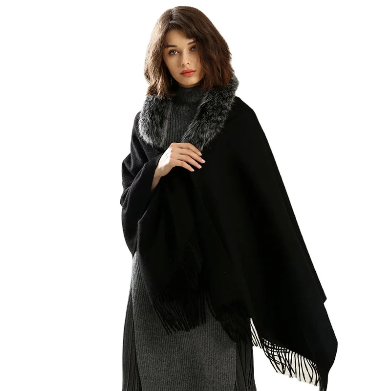 Custom Designer Winter  Neck Warmer Women Cashmere Scarves Shawl Woolen Woven   Luxury Soft Scarf Stole  With  fox Fur