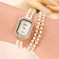 Luxury Women Rose Gold Watch Elegant Pearl Watch Bracelet for Women Ladies Quartz Diamond Elegant Female Wristwatch Bracelet Set