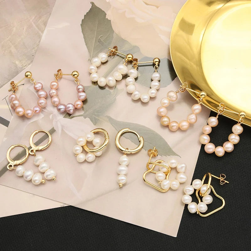 Natural Freshwater White Pearls Wholesale Fashion Jewelry Earrings Luxury 18k Gold Plating Hoop Earrings