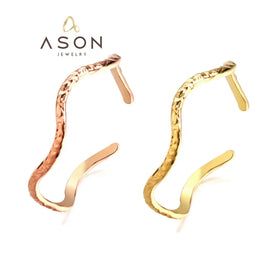 Ason Fashion Jewelry 18k Gold Plated Simple Stainless Steel Ring Woman Girl Adjustable Opening Rose Gold Wave Rings for Women