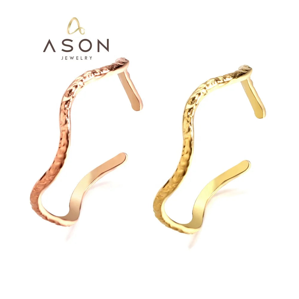 Ason Fashion Jewelry 18k Gold Plated Simple Stainless Steel Ring Woman Girl Adjustable Opening Rose Gold Wave Rings for Women