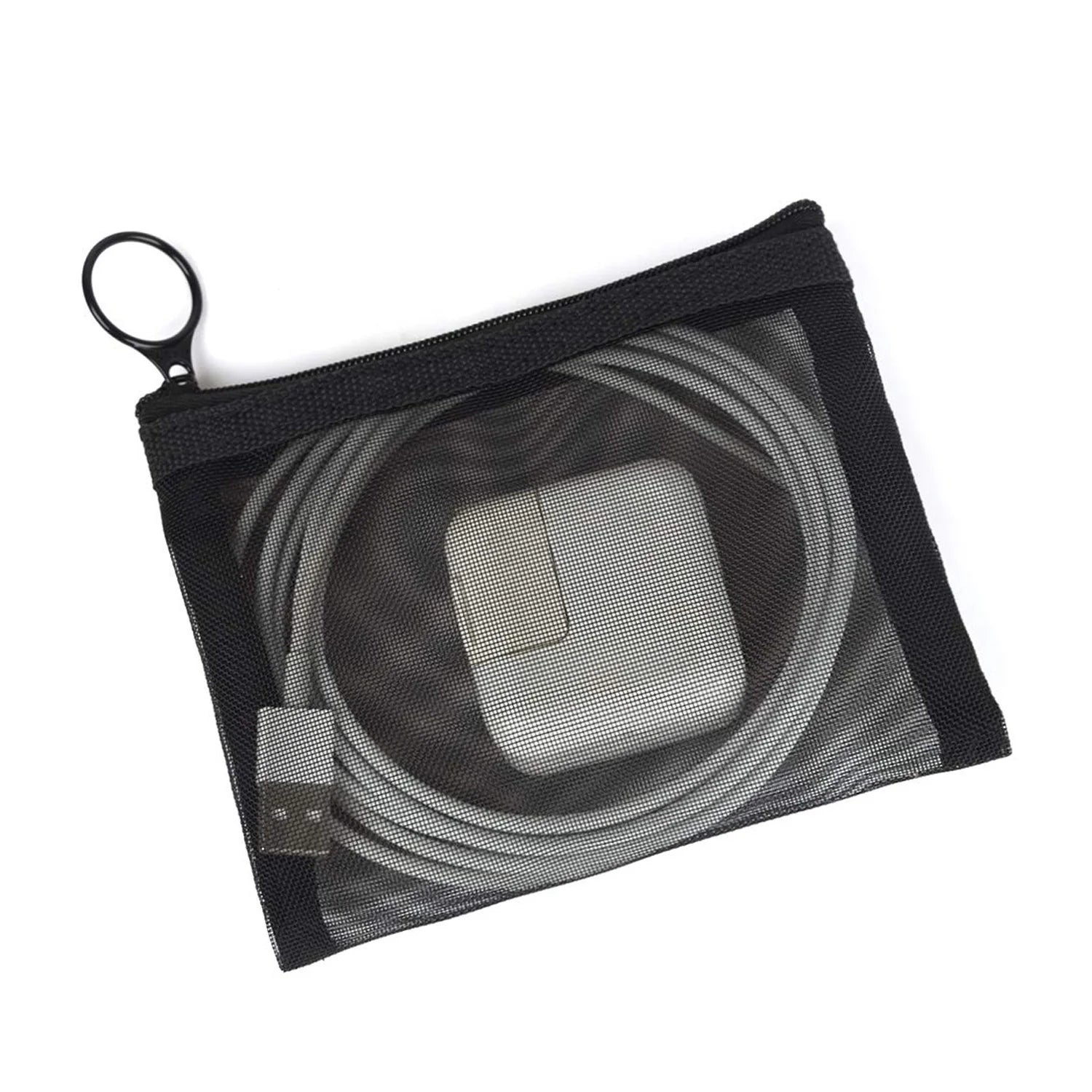 Black Small Travel Kit Storage Pouch Mini Zipper Mesh Bags Makeup Lipstick Cosmetic Accessories Organizer