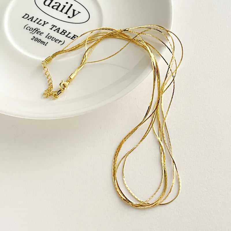 Delicate Layered Necklace 925 Sterling Silver Adjustable Thin Chains Minimalist Daily Jewelry Stack for Women