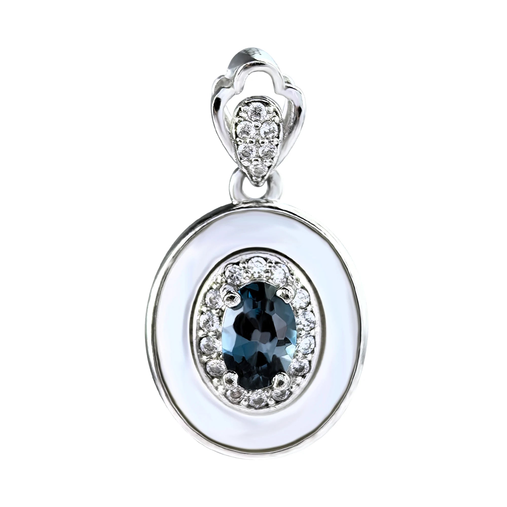 Delicate Rhodium Plated Silver 925 Natural London Blue Topaz Pendant Charm Pendants Jewelry for Women's Anniversary Gift