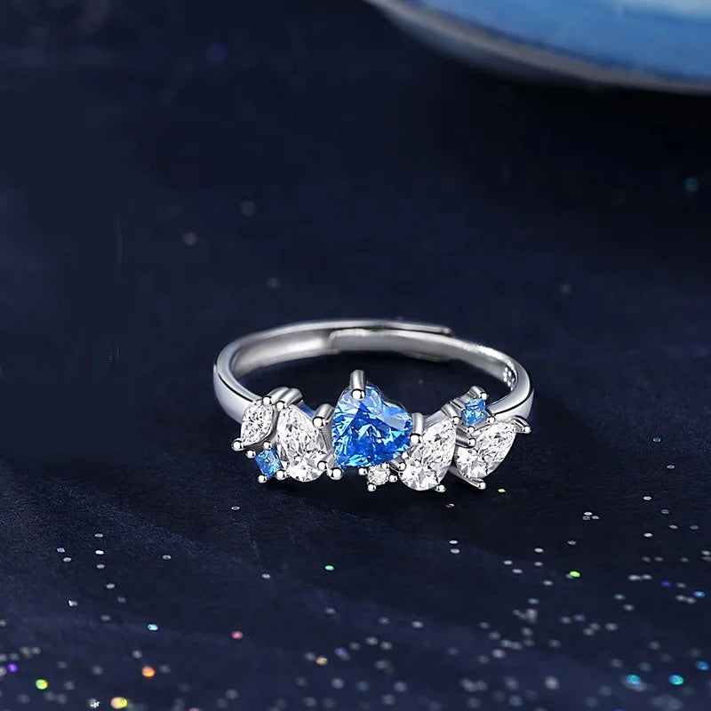 925 Pure Silver Original Fairy Sea Couple Ring Trendy Niche Simple Micro-Set Zirconia Hearts Luxury Engagement Gift for
